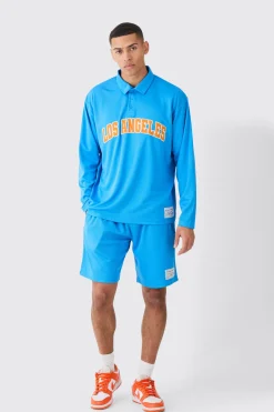 boohooMAN Oversized Los Angeles Rugby Mesh Polo & Mesh Shorts Set | UK| Tracksuits