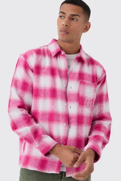 boohooMAN Oversized M Embroidered Check Long Sleeve Shirt | UK| Shirts
