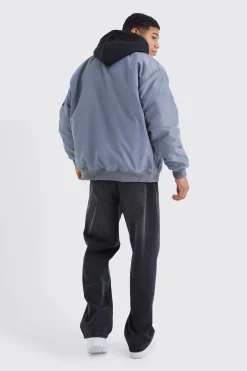 boohooMAN Oversized Ma1 Bomber With Jersey Hood | UK| Coats & Jackets