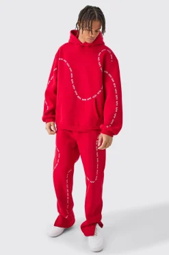 boohooMAN Oversized Man Dash Printed Split Hem Tracksuit | UK| Tracksuits