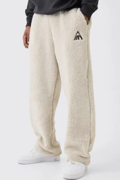 boohooMAN Oversized Man Embroidery Borg Jogger | UK| Trousers|Joggers