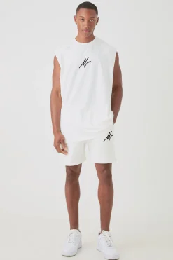 Oversized Man Flock Printed Tank & Short Set | UK^boohooMAN Discount