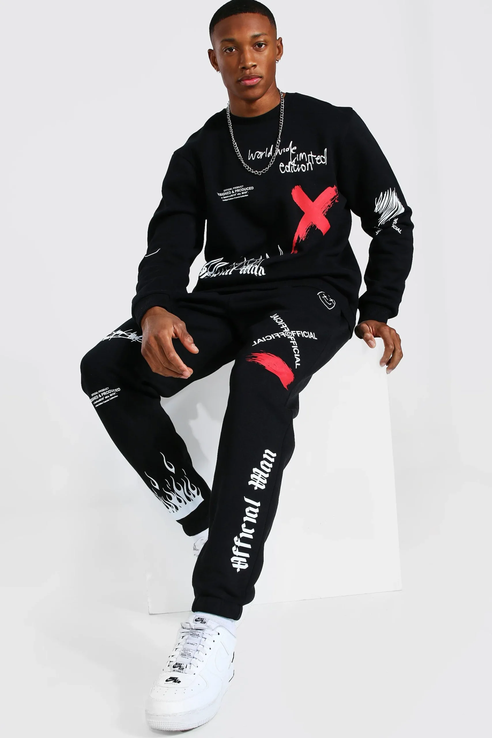 boohooMAN Oversized Man Graffiti Sweatshirt Tracksuit | UK| Tracksuits