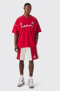boohooMAN Oversized Man Raglan Football T-shirt & Panelled Short Set | UK| Sets & Co-Ords|Tracksuits