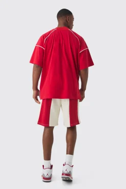 boohooMAN Oversized Man Raglan Football T-shirt & Panelled Short Set | UK| Sets & Co-Ords|Tracksuits