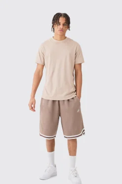 boohooMAN Oversized Man Sig Mid Length Jersey Tape Basketball Short | UK| Shorts