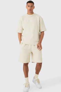 boohooMAN Oversized Man Signature Quilted Herringbone T-shirt And Short Set | UK| Sets & Co-Ords|Tracksuits