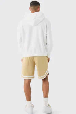 boohooMAN Oversized Man Signature Varsity Hoodie And Basketball Short Tracksuit | UK| Tracksuits