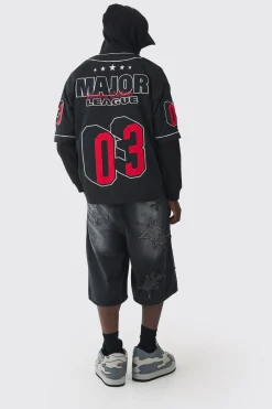 Oversized Mesh Applique Baseball Shirt | UK^boohooMAN Outlet