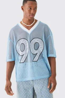 Oversized Mesh Applique Varsity Top | UK^boohooMAN Hot