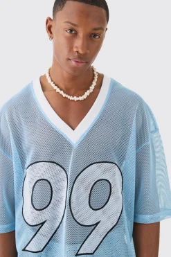 Oversized Mesh Applique Varsity Top | UK^boohooMAN Hot