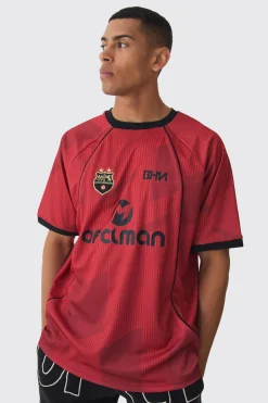 Oversized Mesh Contrast Piping Raglan Football T-shirt | UK^boohooMAN