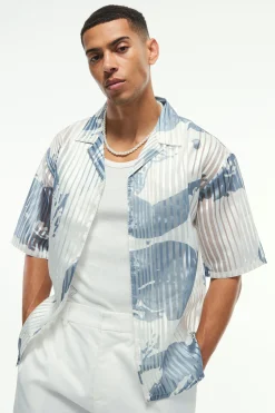 boohooMAN Oversized Mesh Pleated Printed Revere Boxy Shirt | UK| Shirts