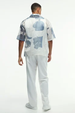 boohooMAN Oversized Mesh Pleated Printed Revere Boxy Shirt | UK| Shirts