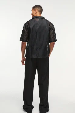 Oversized Mesh Pleated Revere Boxy Shirt | UK^boohooMAN Clearance