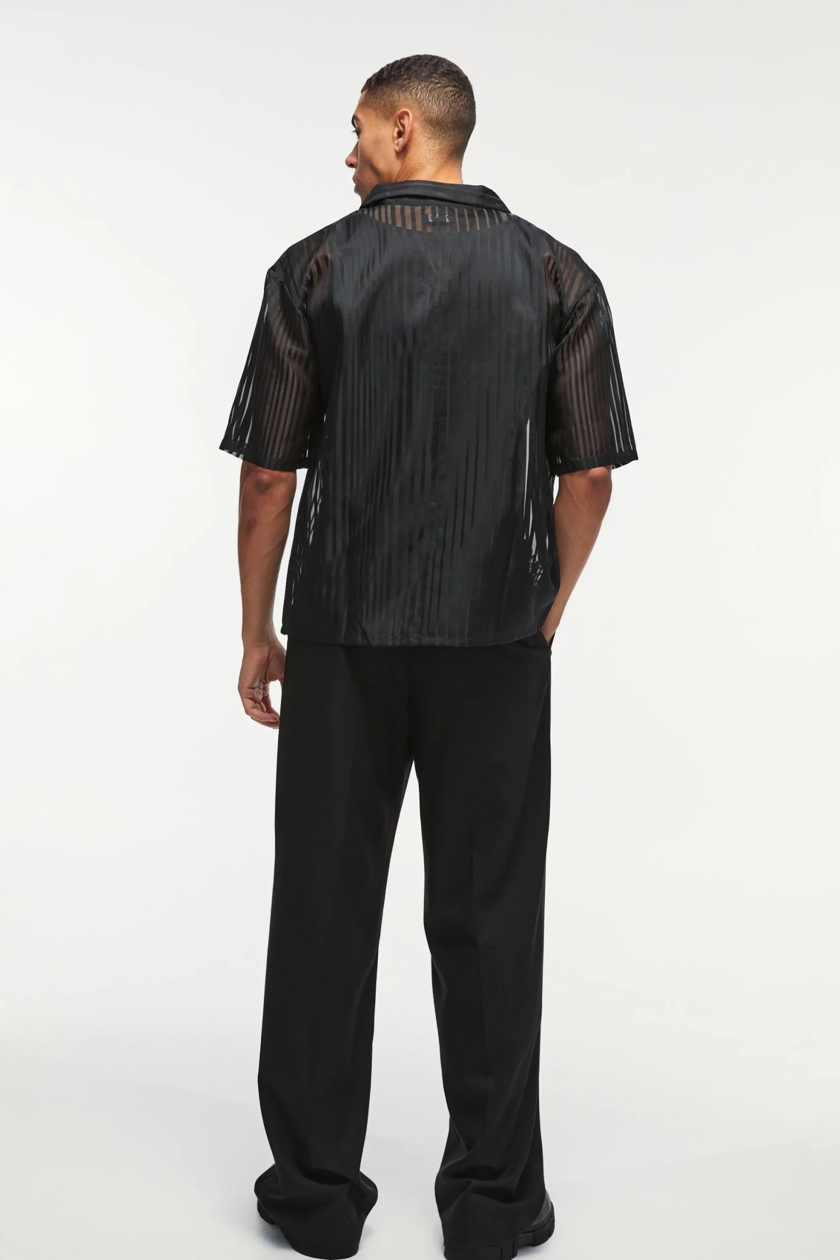 Oversized Mesh Pleated Revere Boxy Shirt | UK^boohooMAN Clearance