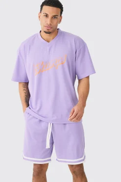 boohooMAN Oversized Mesh Varsity Top And Basketball Shorts Set | UK| Sets & Co-Ords|Tracksuits
