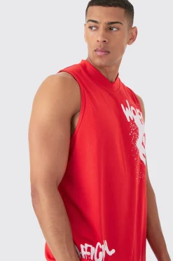 Oversized Mesh Worldwide Graffiti Tank | UK^boohooMAN Best