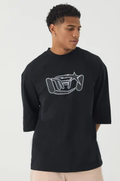 Oversized Metallic Distressed Graphic T-shirt | UK^boohooMAN New