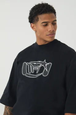 Oversized Metallic Distressed Graphic T-shirt | UK^boohooMAN New