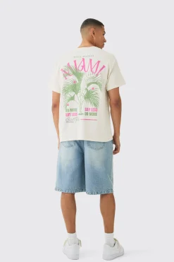 Oversized Miami Plant Print Wash T-shirt | UK^boohooMAN Hot