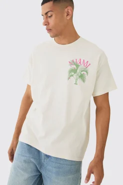 Oversized Miami Plant Print Wash T-shirt | UK^boohooMAN Hot