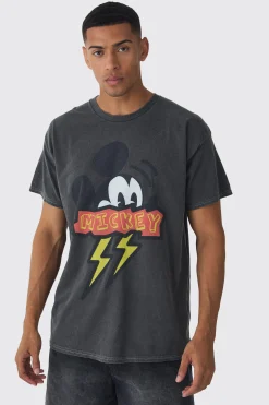 Oversized Mickey Mouse Disney Wash License Print T-shirt | UK^boohooMAN New