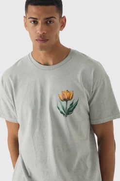 Oversized Milan Floral Print Wash T-shirt | UK^boohooMAN Online
