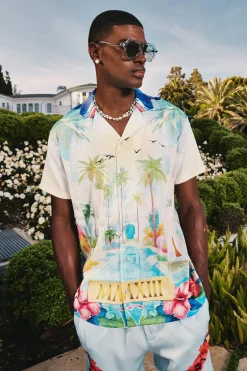 boohooMAN Oversized MMXIII Short Sleeve Satin Shirt & Short Set | UK| Sets & Co-Ords