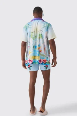 boohooMAN Oversized MMXIII Short Sleeve Satin Shirt & Short Set | UK| Sets & Co-Ords