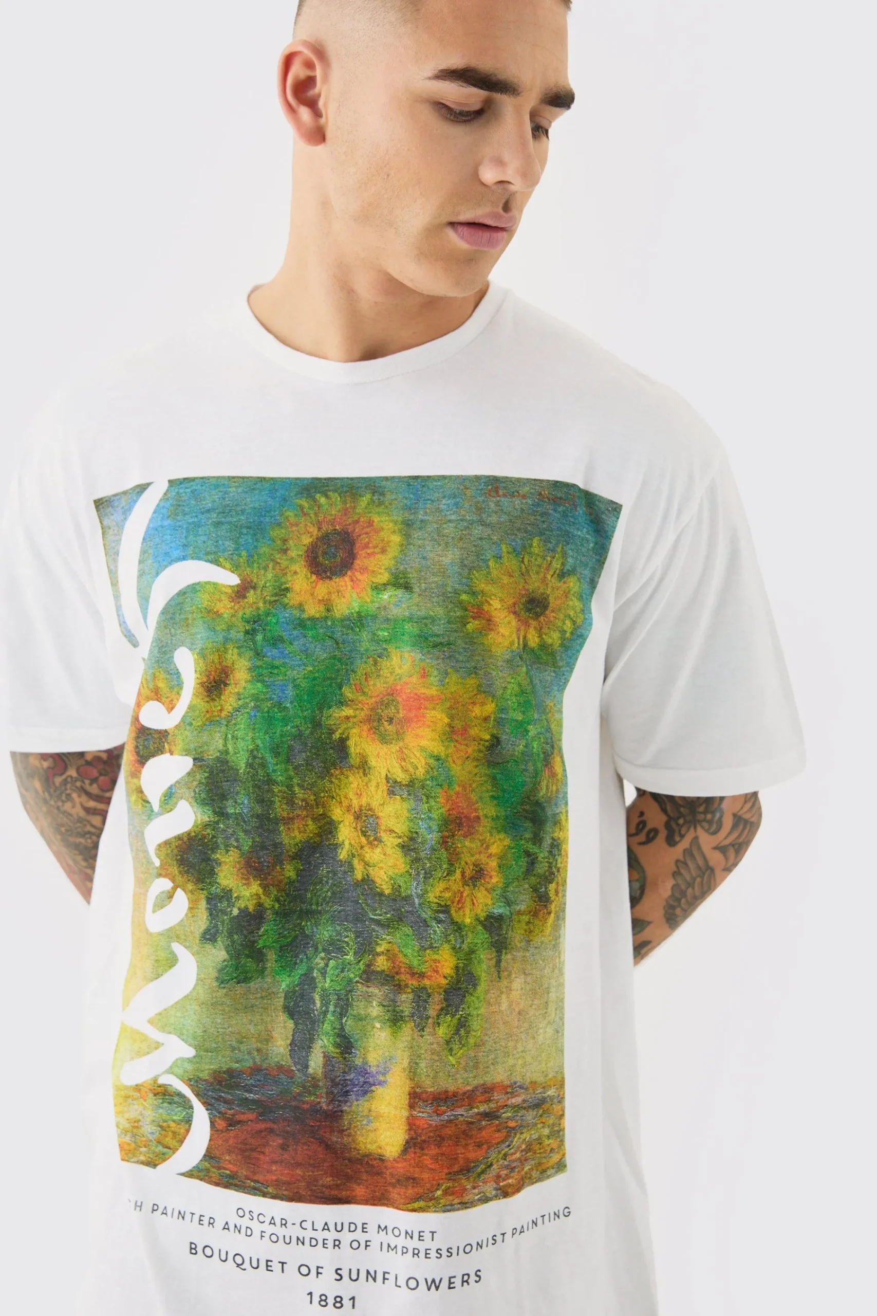 Oversized Monet Sunflower License T-shirt | UK^boohooMAN Clearance