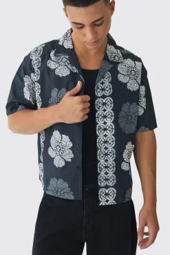 boohooMAN Oversized Monogram Flower Print Poplin Shirt | UK| Shirts