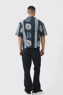 boohooMAN Oversized Monogram Flower Print Poplin Shirt | UK| Shirts
