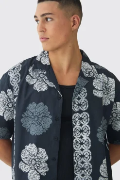 boohooMAN Oversized Monogram Flower Print Poplin Shirt | UK| Shirts