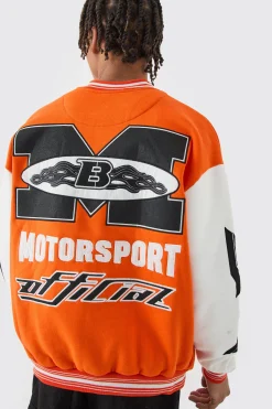 boohooMAN Oversized Moto Applique Jersey Bomber Jacket | UK| Coats & Jackets