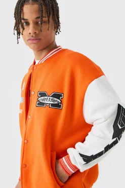 boohooMAN Oversized Moto Applique Jersey Bomber Jacket | UK| Coats & Jackets