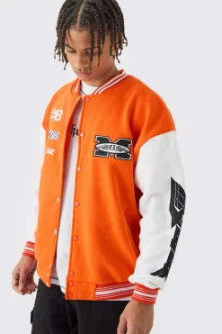 boohooMAN Oversized Moto Applique Jersey Bomber Jacket | UK| Coats & Jackets