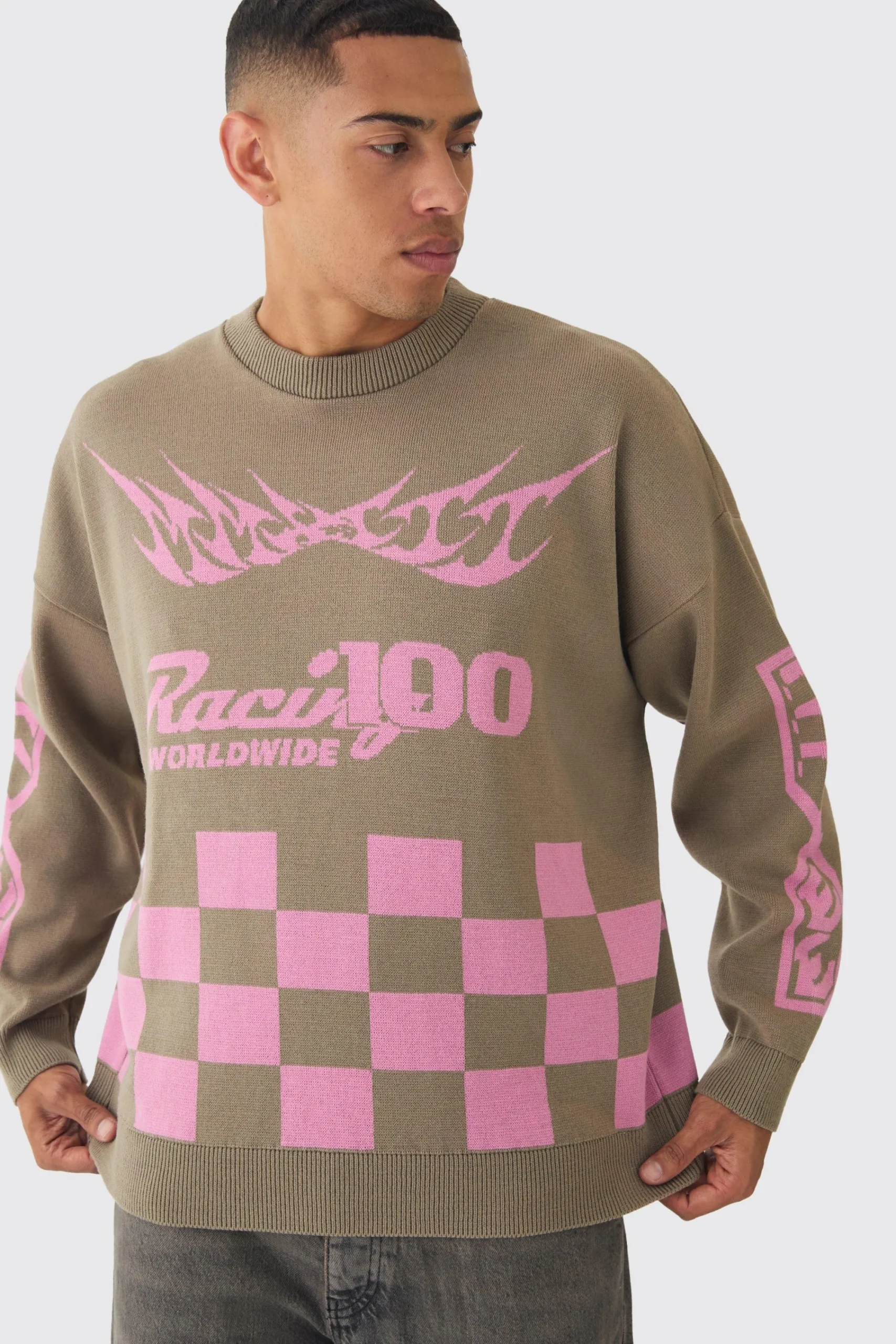 boohooMAN Oversized Moto Graphic Jumper In | UK| Knitwear