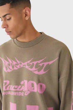 boohooMAN Oversized Moto Graphic Jumper In | UK| Knitwear