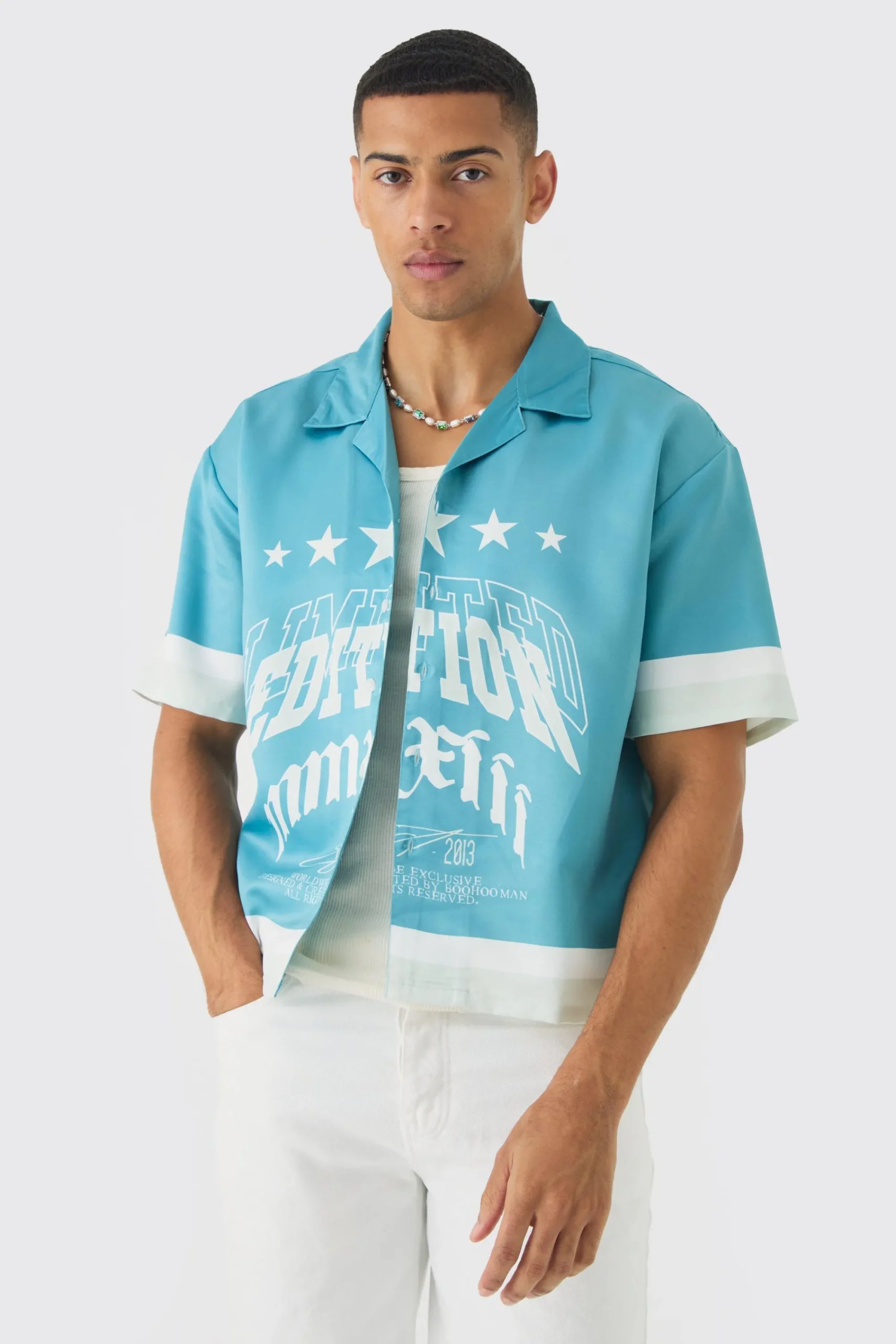 boohooMAN Oversized Moto Graphic Satin Shirt | UK| Shirts