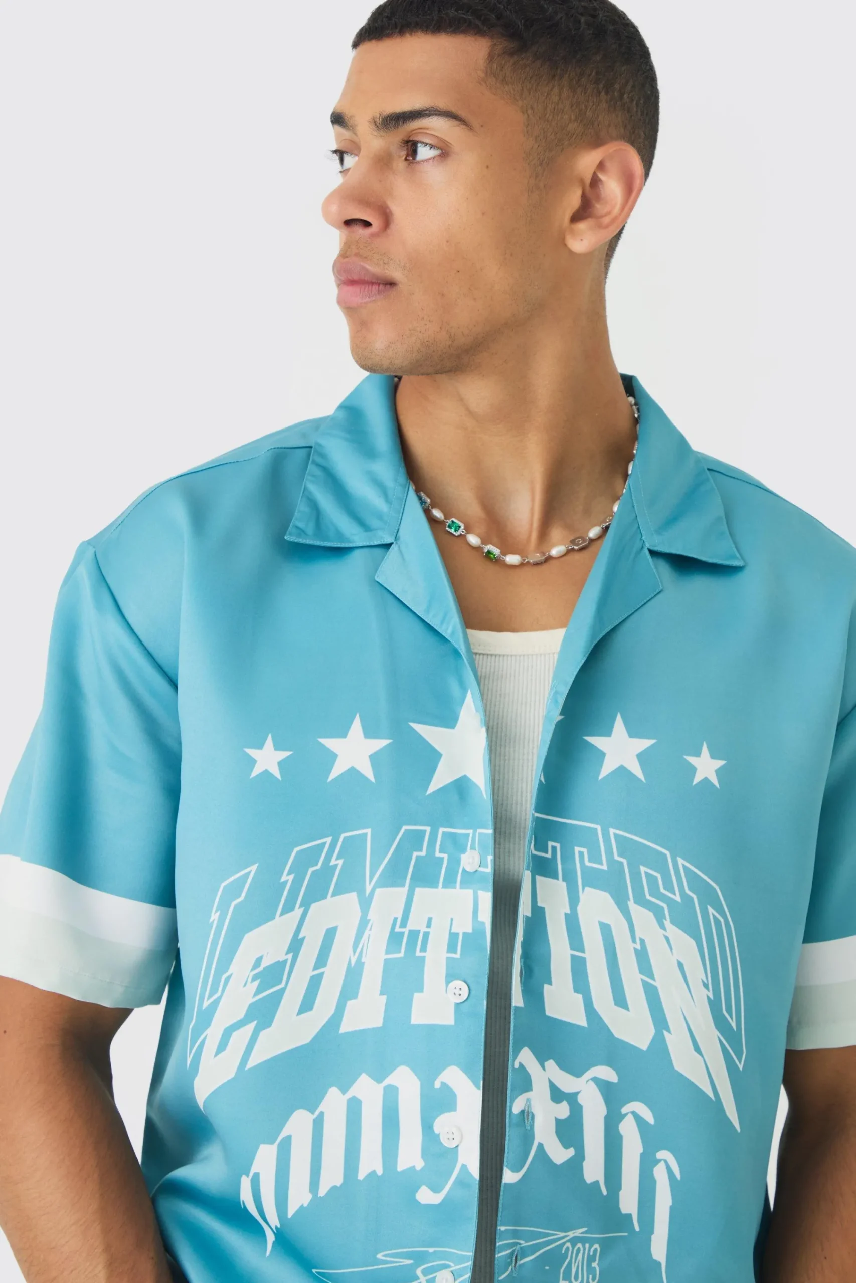 boohooMAN Oversized Moto Graphic Satin Shirt | UK| Shirts