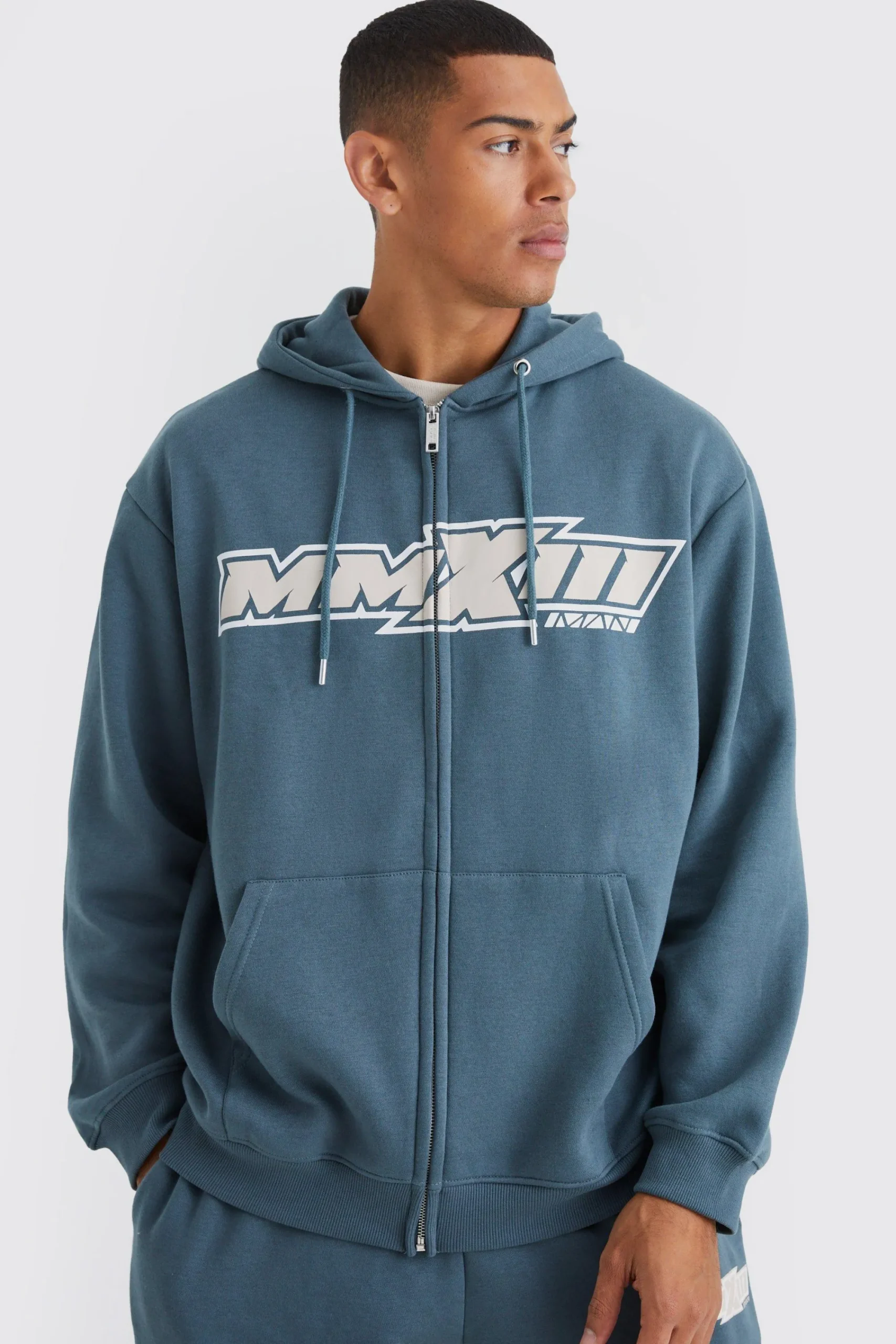 boohooMAN Oversized Moto Print Zip Through Hoodie | UK| Hoodies & Sweatshirts