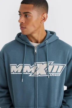 boohooMAN Oversized Moto Print Zip Through Hoodie | UK| Hoodies & Sweatshirts