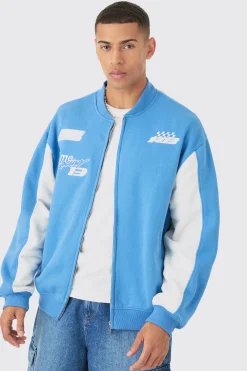 boohooMAN Oversized Moto Sport Applique Jersey Bomber Jacket | UK| Coats & Jackets