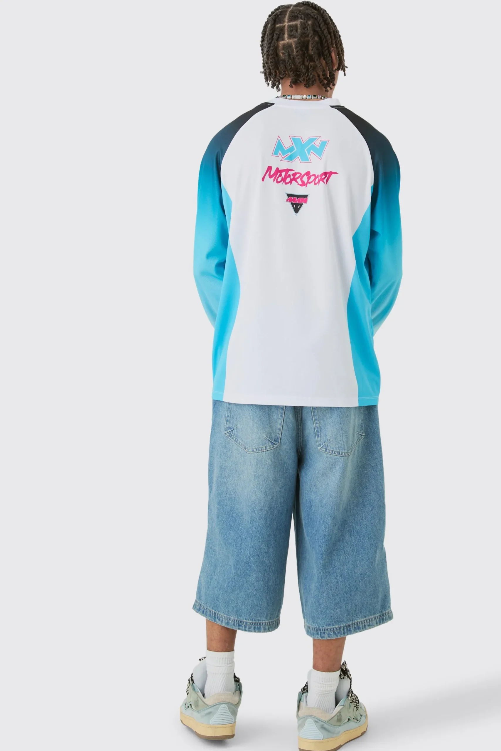 Oversized Motorsport Man Printed Long Sleeve Top | UK^boohooMAN New