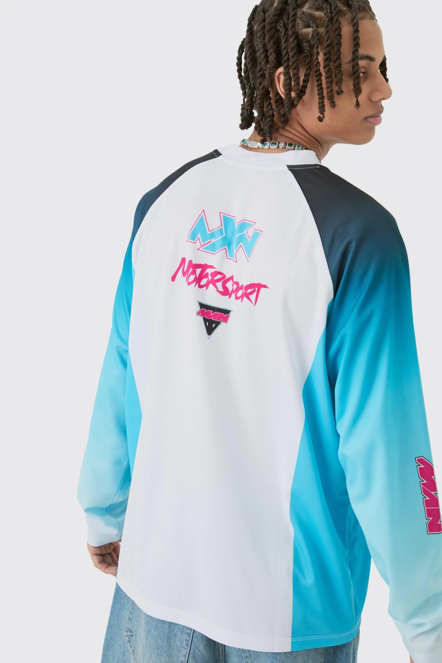 Oversized Motorsport Man Printed Long Sleeve Top | UK^boohooMAN New