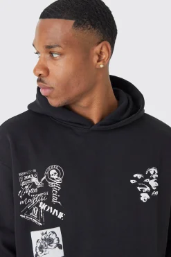 boohooMAN Oversized Multi Placement Graphic Hoodie | UK| Hoodies & Sweatshirts