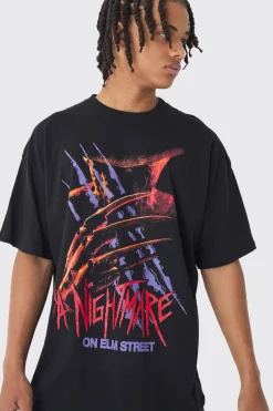 Oversized Nightmare On Elm Street License Print T-Shirt | UK^boohooMAN Discount