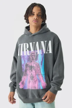 boohooMAN Oversized Nirvana Band Wash License Print Hoodie | UK| Hoodies & Sweatshirts