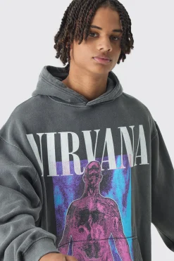 boohooMAN Oversized Nirvana Band Wash License Print Hoodie | UK| Hoodies & Sweatshirts